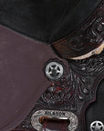 Hilason Flex Tree Western Horse Saddle American Leather Trail Barrel Dark Brown With  Floral Hand Carved