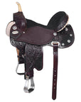 Hilason Flex Tree Western Horse Saddle American Leather Trail Barrel Dark Brown With  Floral Hand Carved