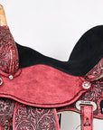 Hilason Flex Tree Western Horse Saddle American Leather Trail Barrel Antique Mahogany With  Floral Hand Carved