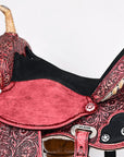 Hilason Flex Tree Western Horse Saddle American Leather Trail Barrel Antique Mahogany With  Floral Hand Carved