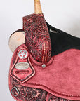 Hilason Flex Tree Western Horse Saddle American Leather Trail Barrel Antique Mahogany With  Floral Hand Carved