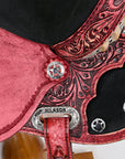 Hilason Flex Tree Western Horse Saddle American Leather Trail Barrel Antique Mahogany With  Floral Hand Carved