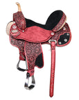 Hilason Flex Tree Western Horse Saddle American Leather Trail Barrel Antique Mahogany With  Floral Hand Carved