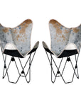 Hilason Genuine Hair On Leather Butterfly Chair Folding Lounge Modern Sling Accent Seat Natural White