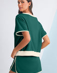 Colorblock Edge Drop Shoulder T Shirt and Skort Set
