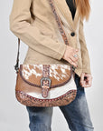 American Darling Crossbody Beautifully hand tooled Hair On Genuine Leather women handbag