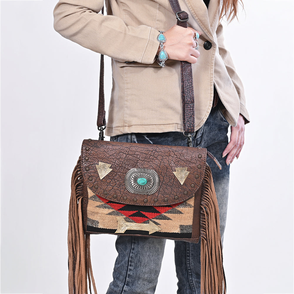 American Darling Women&#39;s Crossbody Bag Western Saddle Blanket Genuine Leather Handbag