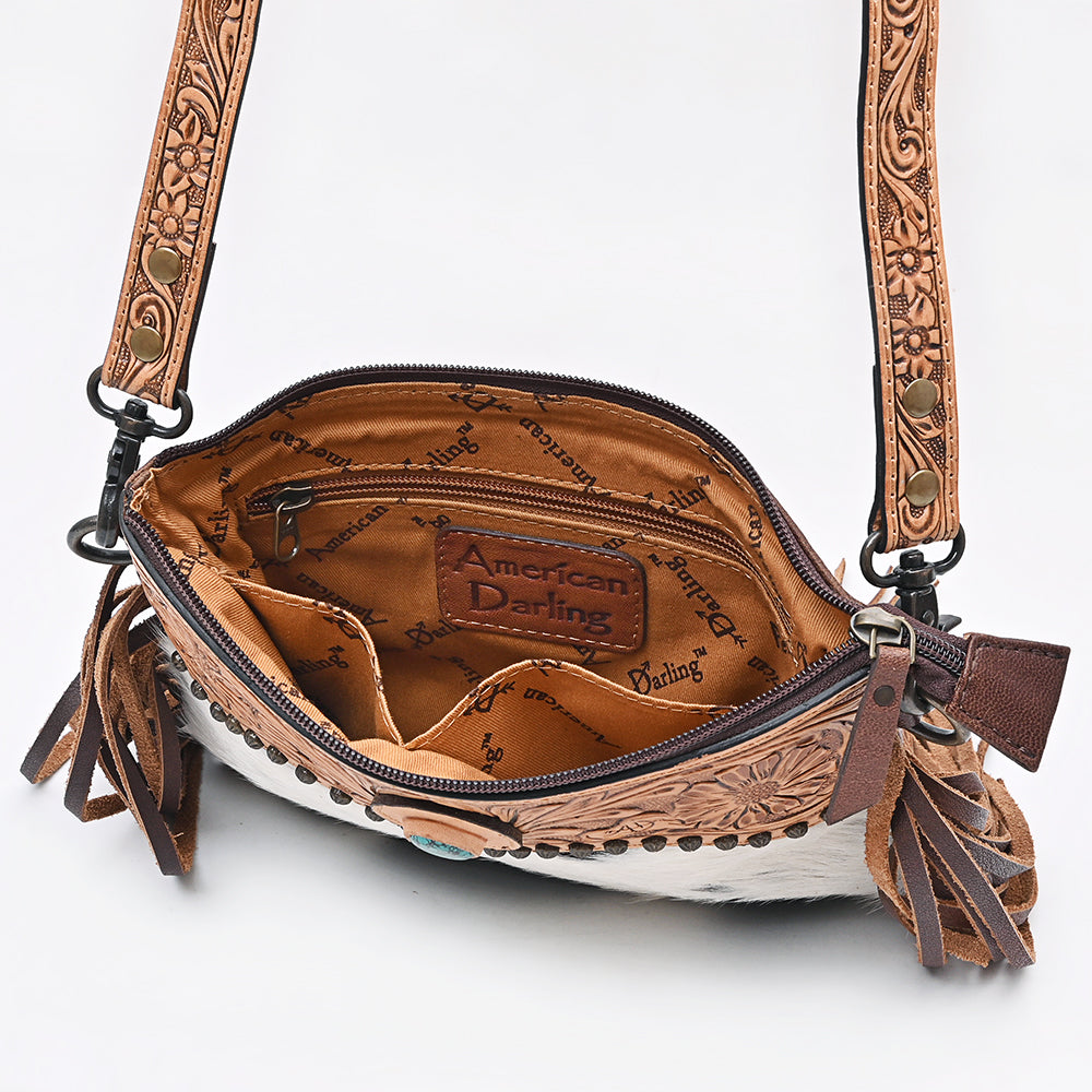 American Darling Crossbody Beautifully hand tooled Hair On Genuine Leather women handbag