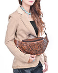 American Darling Women's Fanny Pack Western Hand Tooled Genuine Leather Handbag