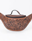 American Darling Women's Fanny Pack Western Hand Tooled Genuine Leather Handbag