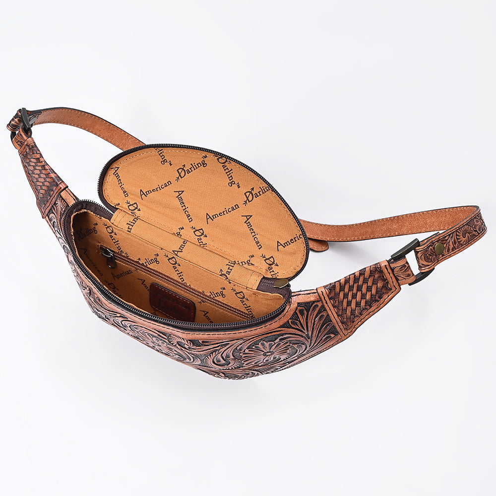 American Darling Women&#39;s Fanny Pack Western Hand Tooled Genuine Leather Handbag