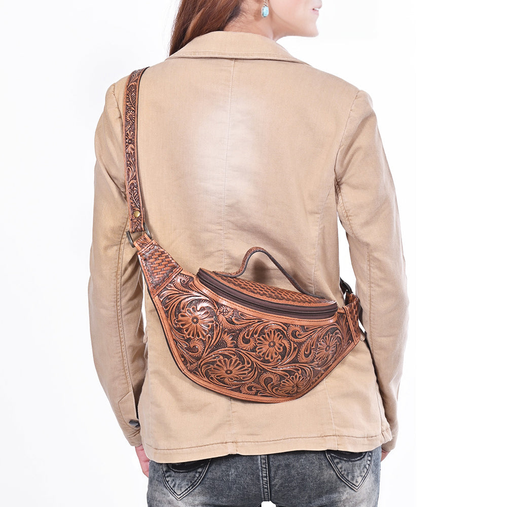 American Darling Women&#39;s Fanny Pack Western Hand Tooled Genuine Leather Handbag