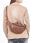 American Darling Women's Fanny Pack Western Hand Tooled Genuine Leather Handbag
