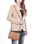 American Darling Women's Crossbody Western Hand Tooled Genuine Leather Handbag