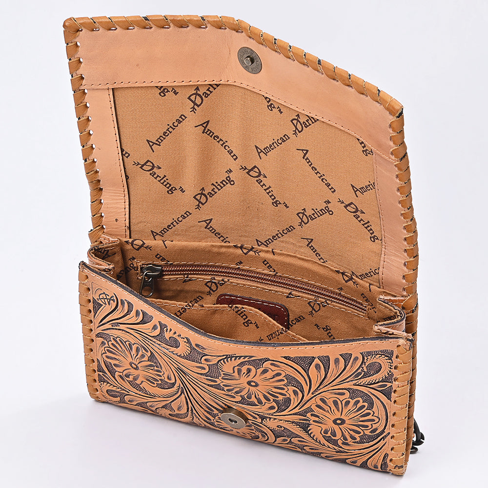 American Darling Women&#39;s Crossbody Western Hand Tooled Genuine Leather Handbag