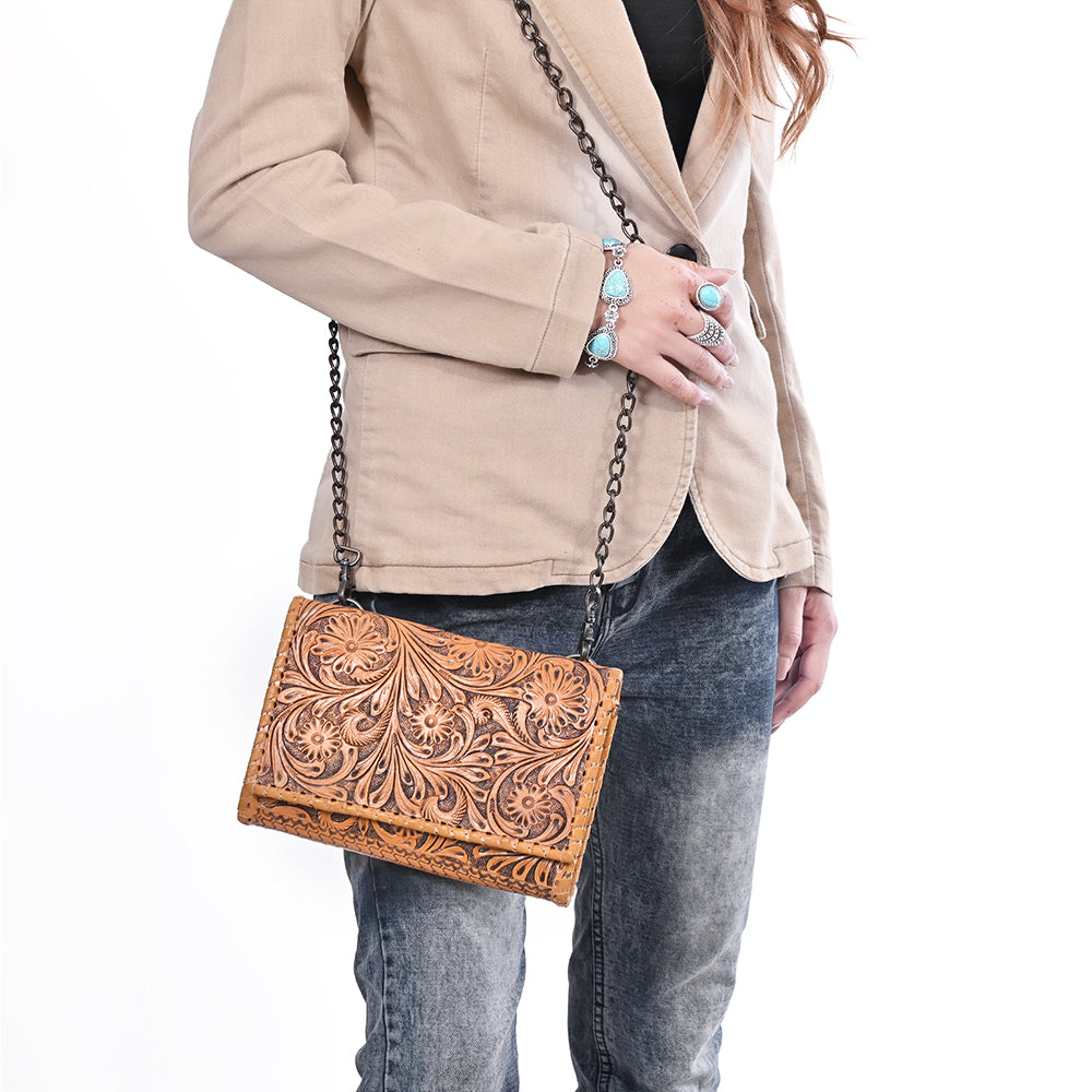 American Darling Women&#39;s Crossbody Western Hand Tooled Genuine Leather Handbag