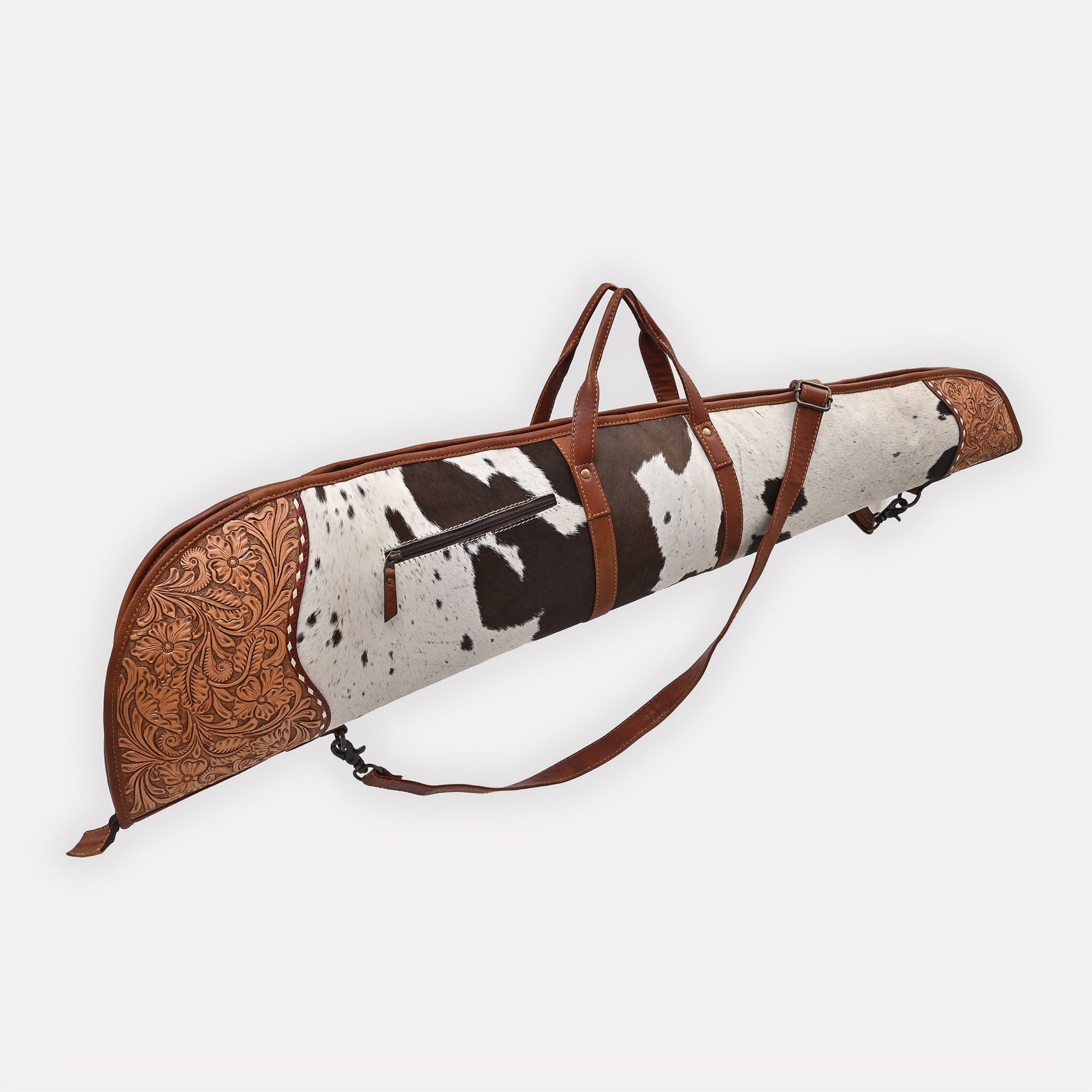 American Darling Hair on Hand Tooled Genuine Western Leather Gun Case| Shoulder Bag Case with Adjustable Strap