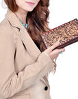 American Darling Women's Wallet Western Hand Tooled Genuine Leather Handbag