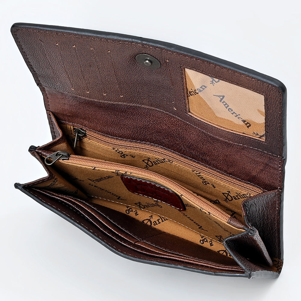 American Darling Women&#39;s Wallet Western Hand Tooled Genuine Leather Handbag