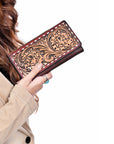 American Darling Women's Wallet Western Hand Tooled Genuine Leather Handbag