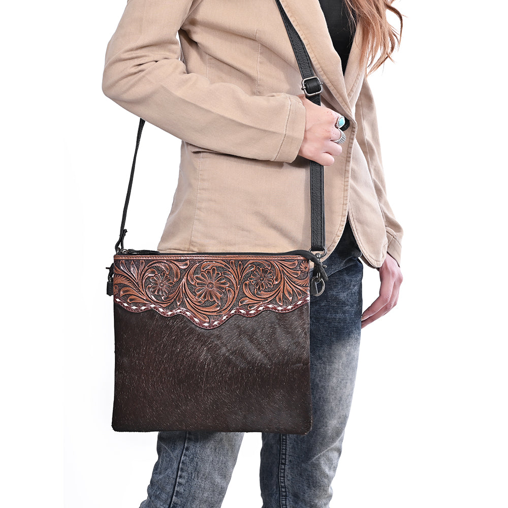 OHLAY Crossbody Hand Tooled Hair On Genuine Leather Women Bag Western Handbag Purse