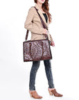 American Darling Women's Tote Western Hand Tooled Genuine Leather Handbag with Rivets