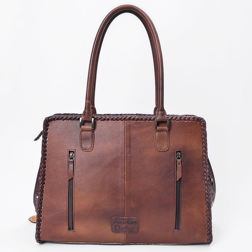 American Darling Women&#39;s Tote Western Hand Tooled Genuine Leather Handbag with Rivets