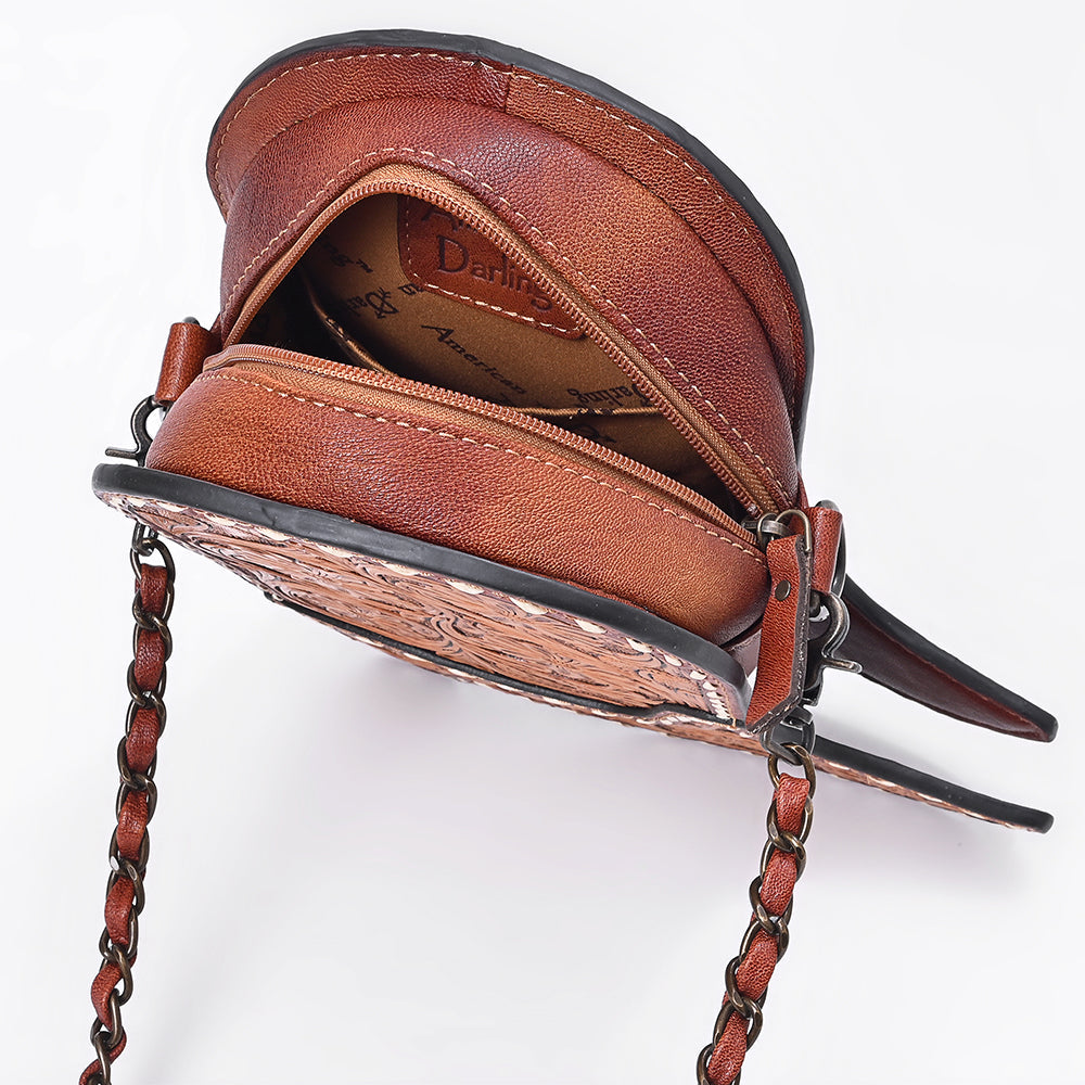 American Darling Women&#39;s Crossbody Western Hand Tooled Genuine Leather Handbag with Rivets