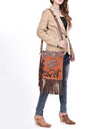 American Darling Women's Chaps Bag Western Hand Tooled Genuine Leather Handbag