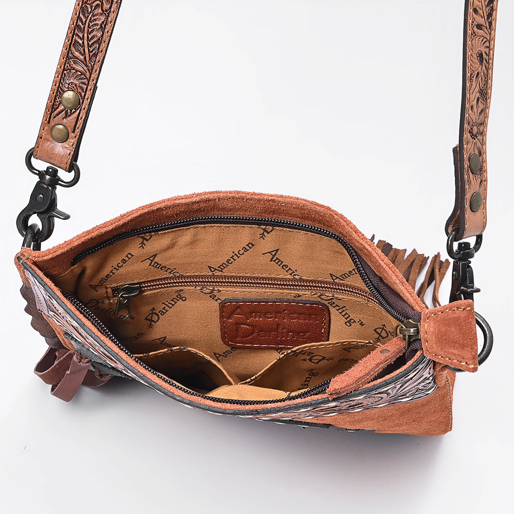 American Darling Women&#39;s Chaps Bag Western Hand Tooled Genuine Leather Handbag