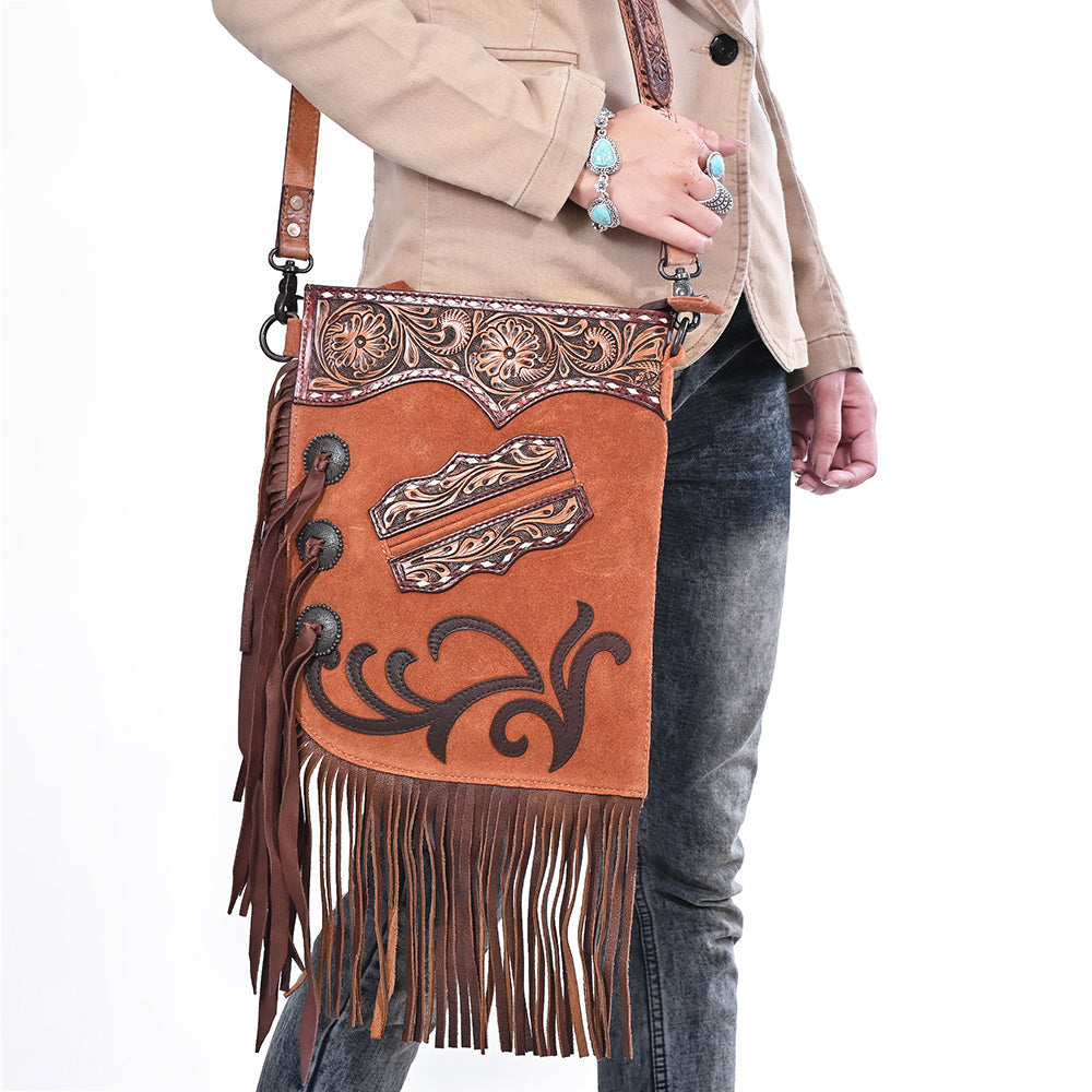 American Darling Women&#39;s Chaps Bag Western Hand Tooled Genuine Leather Handbag
