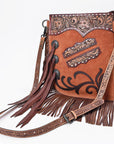 American Darling Women's Chaps Bag Western Hand Tooled Genuine Leather Handbag