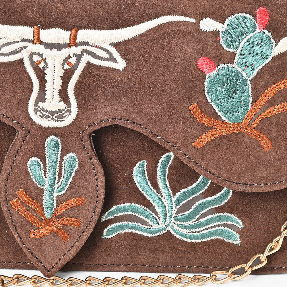 American Darling Rodeo Embroidered Suede Crossbody Bag Cowboy Gold