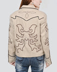 American Darling Genuine Suede Embroidered leather Jacket ladies Girl Beige