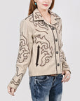 American Darling Genuine Suede Embroidered leather Jacket ladies Girl Beige