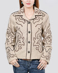 American Darling Genuine Suede Embroidered leather Jacket ladies Girl Beige
