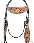 HILASON Western Horse Headstall Genuine American Leather Floral Tan