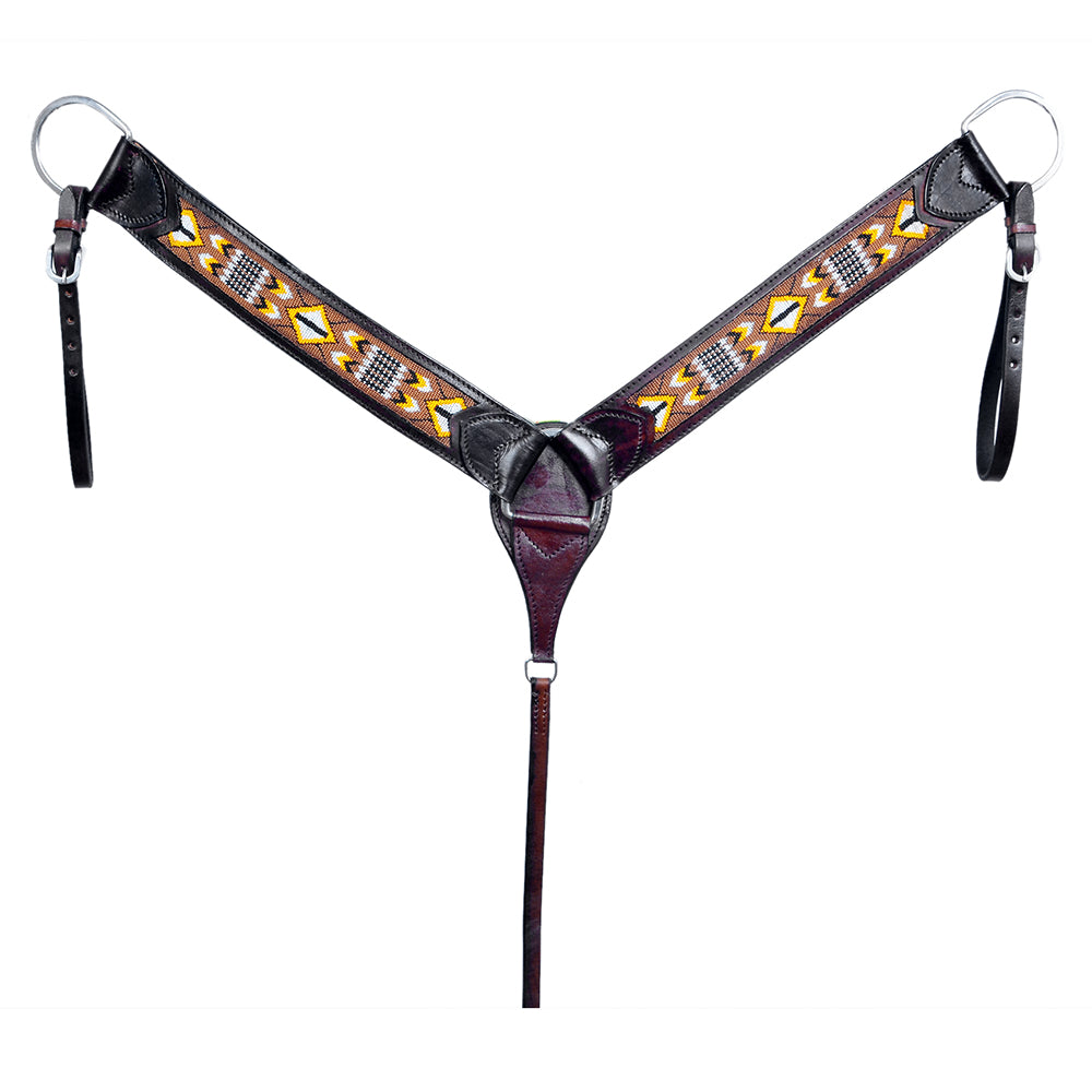 HILASON Western Horse Leather Headstall &amp; Breast Collar Set Black Beaded