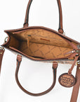 AMERICAN DARLING Tooled Leather & Cowhide Satchel Bag Hand-Carved Floral Border