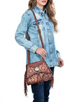 AMERICAN DARLING Hand-Tooled Leather Satchel Bag Floral Carving & Concho Flap
