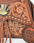 AMERICAN DARLING Hand-Tooled Leather Satchel Bag Floral Carving & Concho Flap