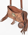 AMERICAN DARLING Hand-Tooled Leather Satchel Bag Floral Carving & Concho Flap