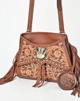 AMERICAN DARLING Hand-Tooled Leather Satchel Bag Floral Carving & Concho Flap