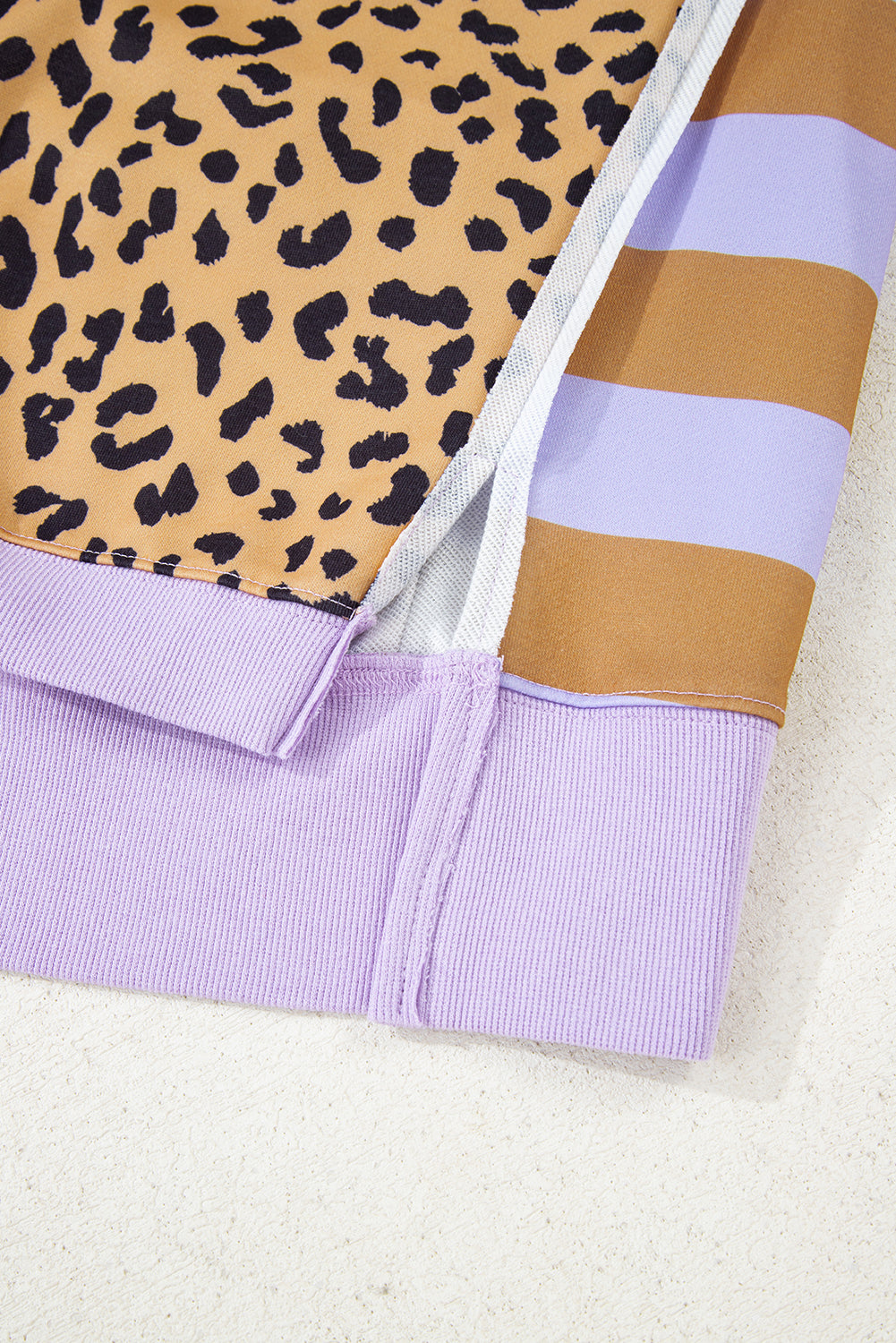 Plus Size Leopard Stripe Patchwork Side Slit Sweatshirt