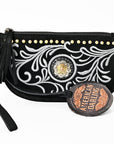American Darling Genuine Suede Leather Western Wristlet Clutch Floral Scroll