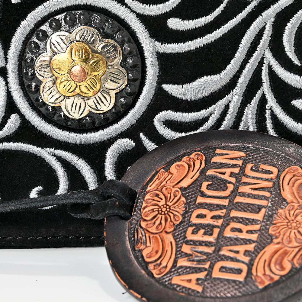 American Darling Genuine Suede Leather Western Wristlet Clutch Floral Scroll