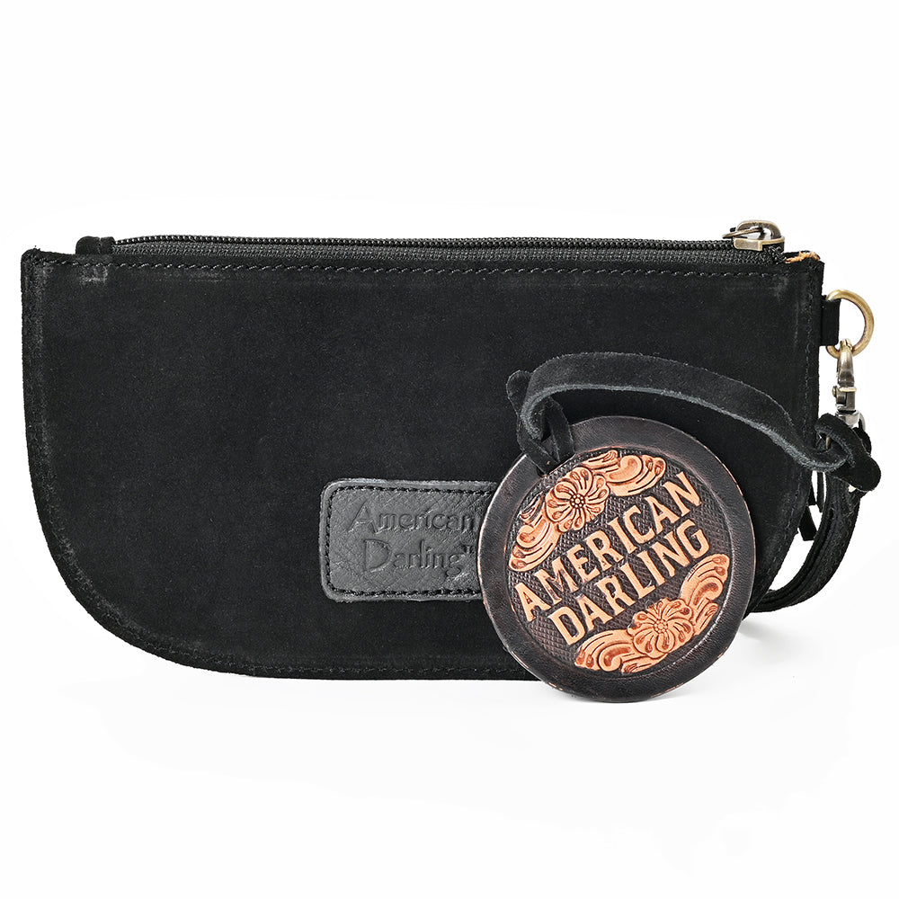 American Darling Genuine Suede Leather Western Wristlet Clutch Floral Scroll