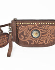 American Darling Genuine Suede Leather Western Wristlet Clutch Floral Scroll