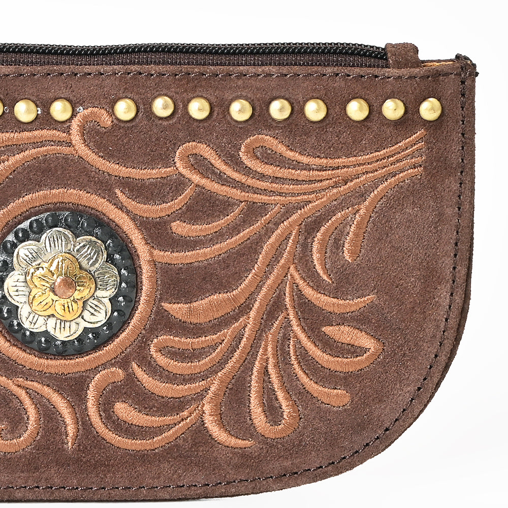 American Darling Genuine Suede Leather Western Wristlet Clutch Floral Scroll