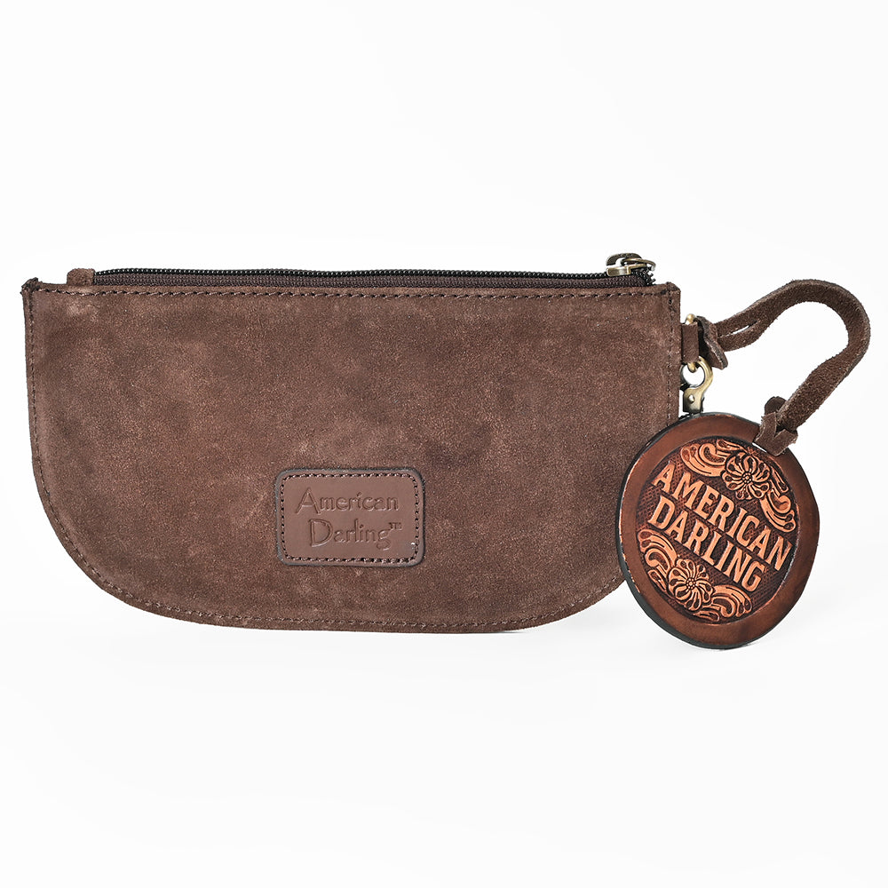 American Darling Genuine Suede Leather Western Wristlet Clutch Floral Scroll